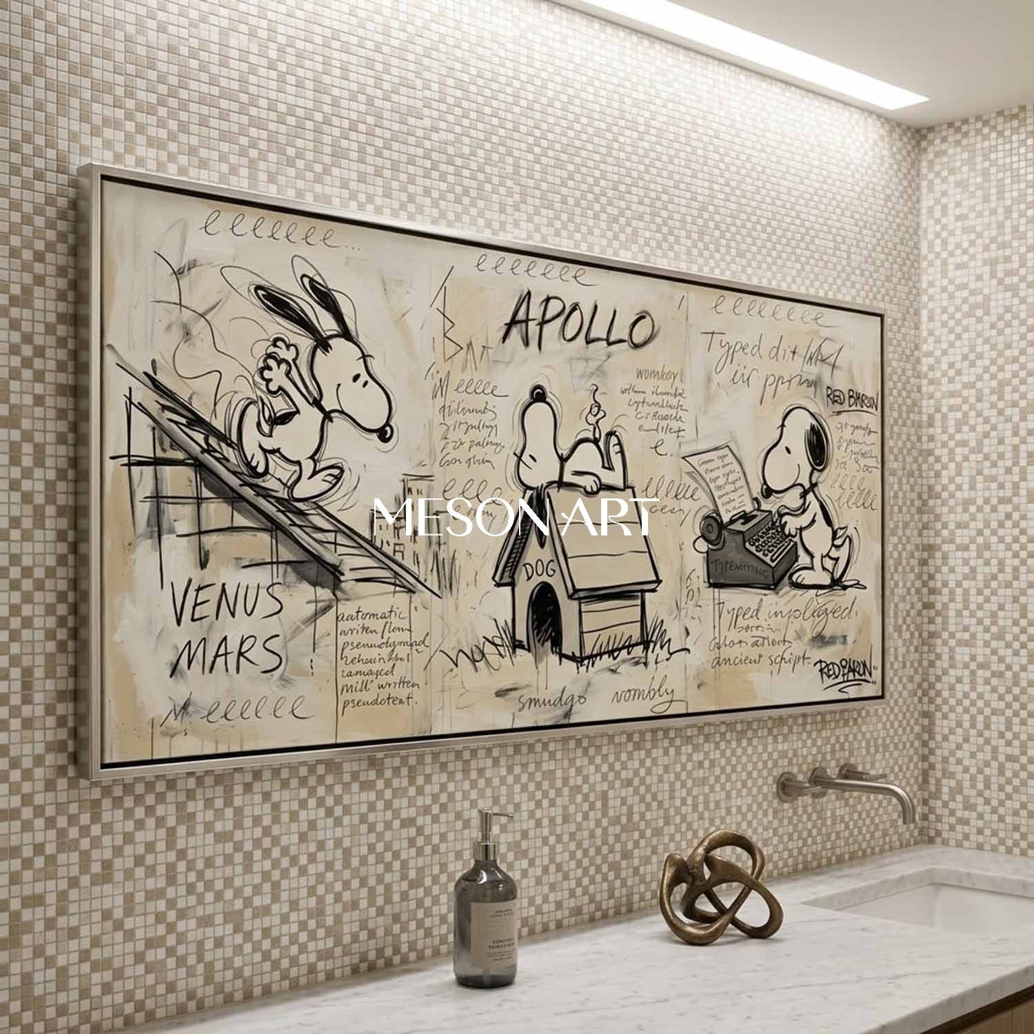 Big Hand Painted Snoopy Art Large Nursery Wall Decor Console Table Art