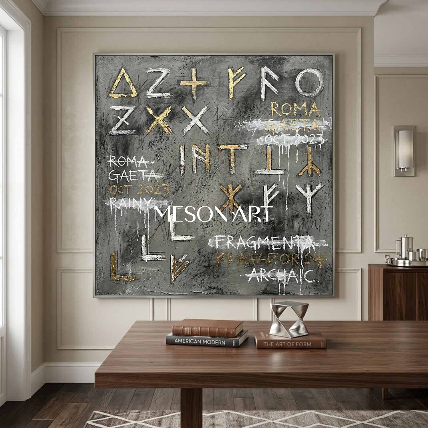 Big Modern Abstract Script Painting Industrial Villa Art Office