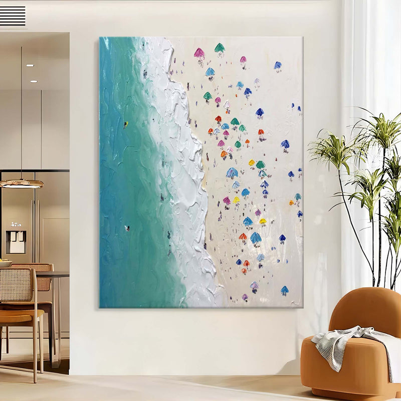 Sea Shore Wall Art Sea Shore Oil Painting On Canvas 3D Plaster Art Summer Sea Painting For Sale