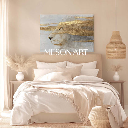 Golden Lion Abstract Painting Textured Animal Canvas Wall Art for Living Room