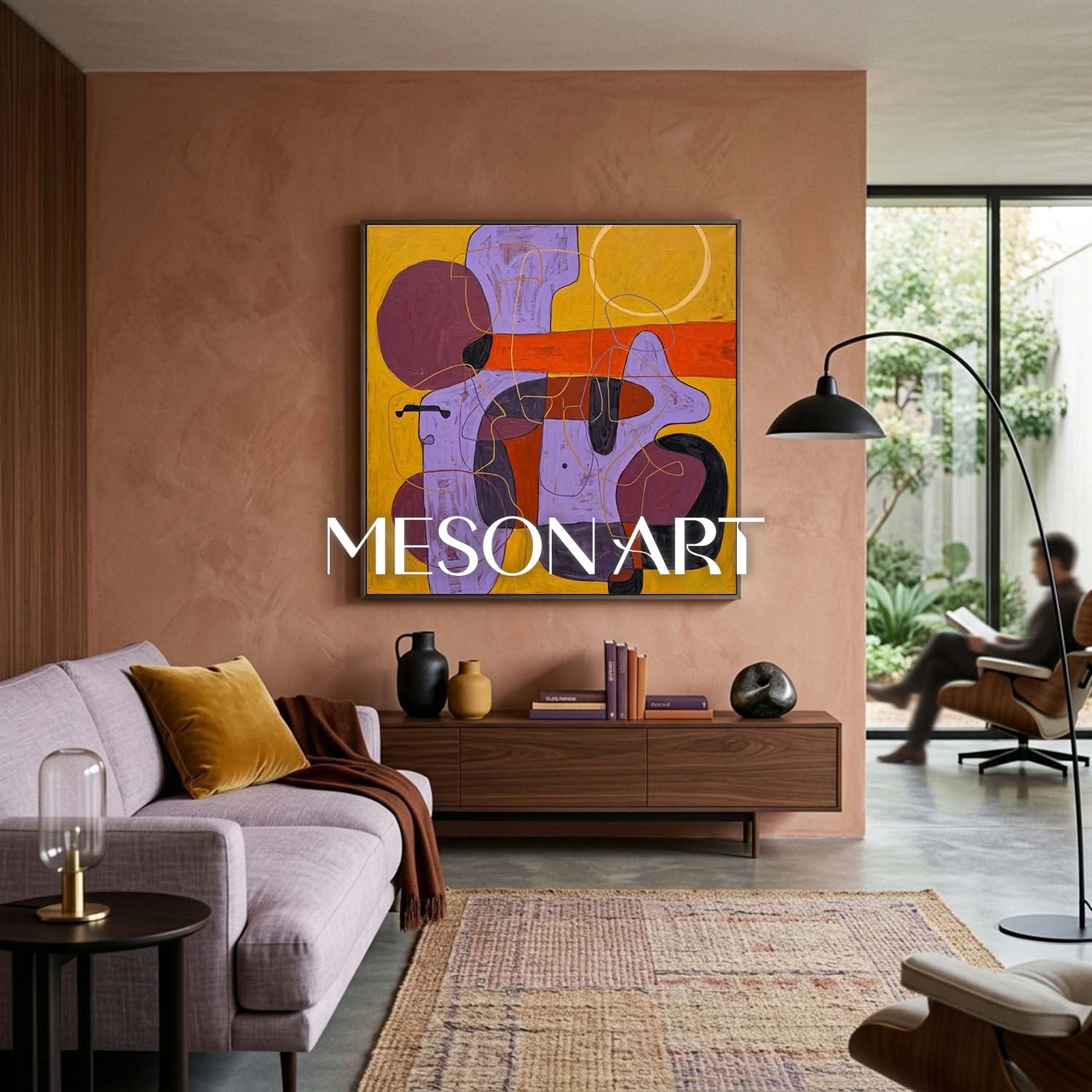 Contemporary Abstract Art With Yellow And Purple For Modern Home Decor