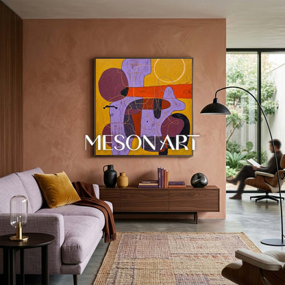 Contemporary Abstract Art With Yellow And Purple For Modern Home Decor