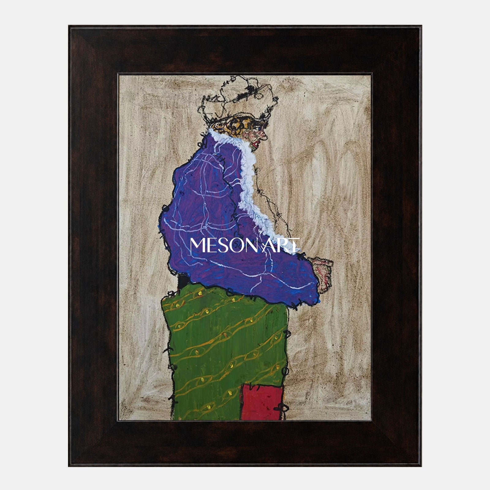 Modern Abstract Figure Painting With Purple And Green For Living Room Decor