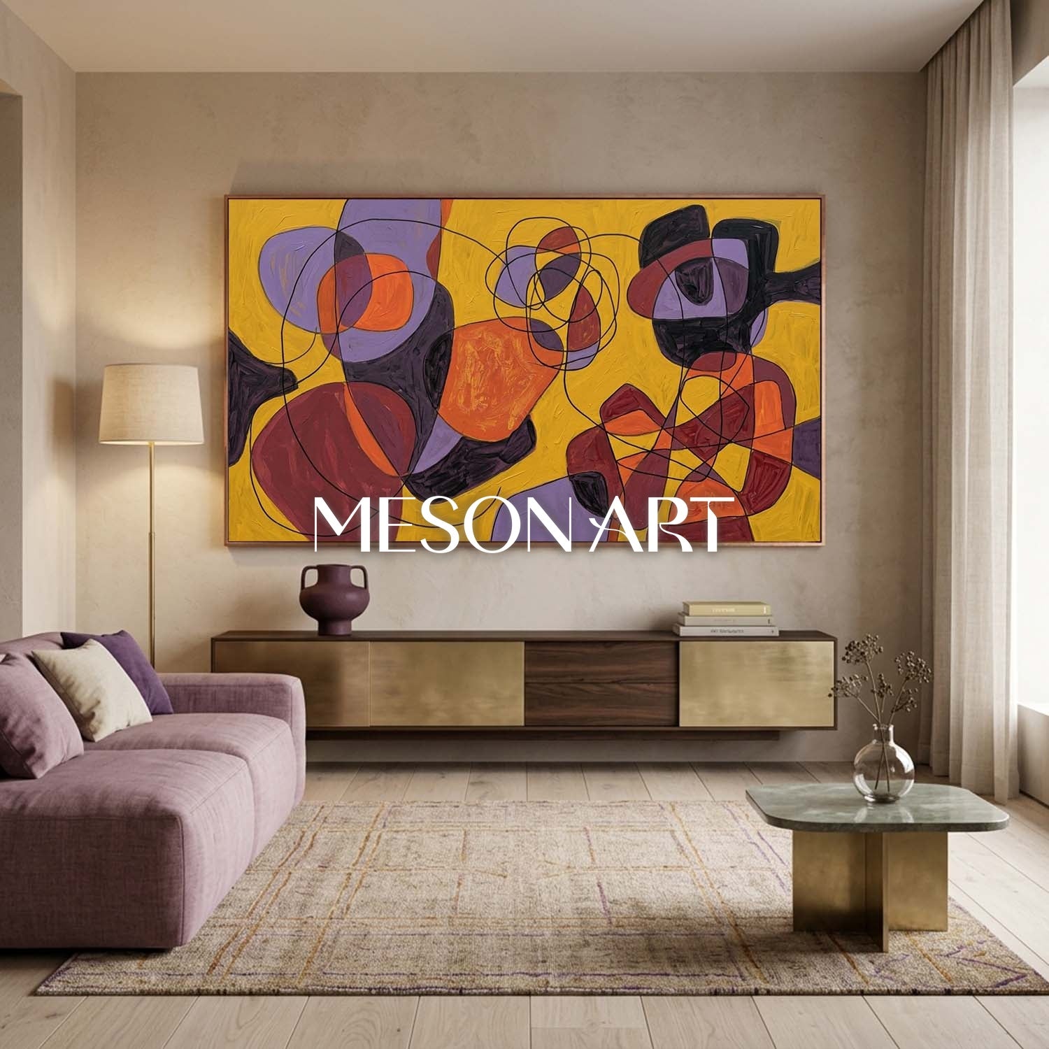 Contemporary Abstract Painting With Bold Yellow And Orange Colors For Modern Home Decor