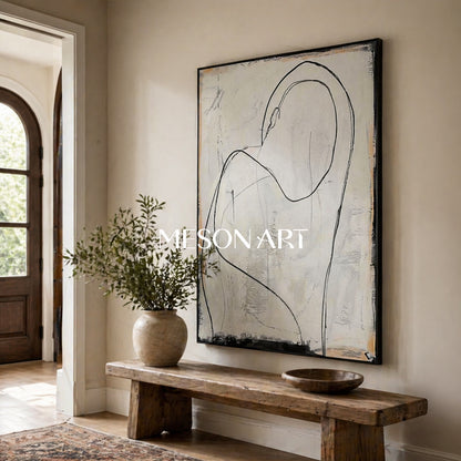 Black and White Line Minimalist Wall Hanging Painting Abstract Canvas