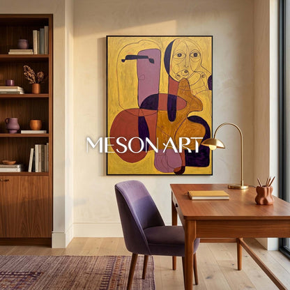Contemporary Abstract Painting With Gold And Purple Hues For Modern Home Decor