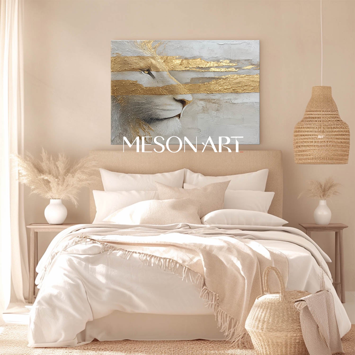 Luxury Lion Wall Art Golden Abstract Animal Painting for Modern Home Decor