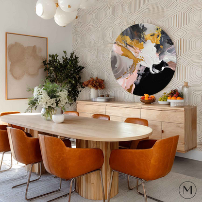 Modern Abstract Gold & Pink Round Wall Art Textured Modern Canvas Painting 