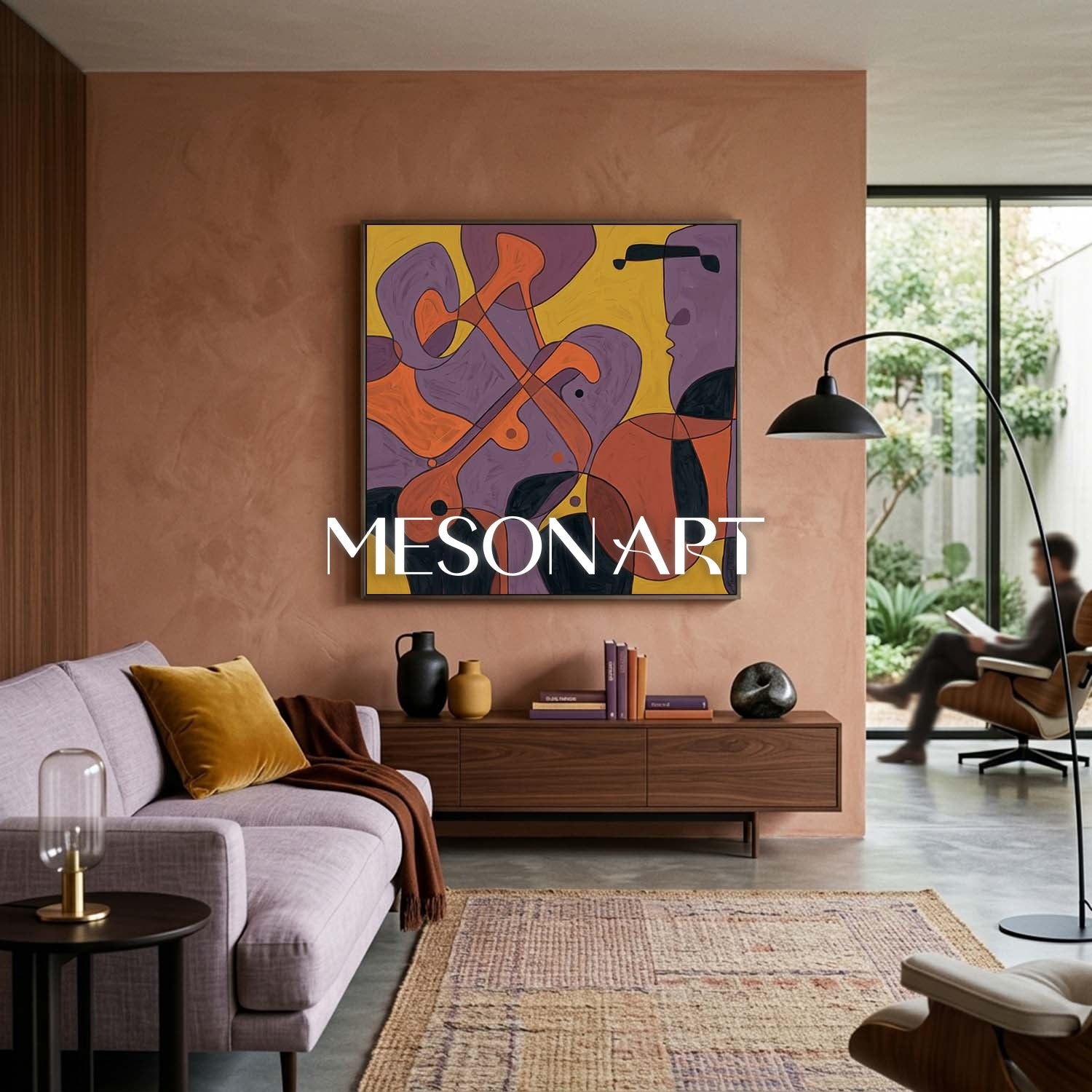 Contemporary Abstract Art With Violet And Amber Tones For Modern Living Rooms