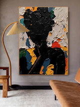 Black Abstract Man Oil Painting Black Abstract Man Canvas Art Abstract Figure Wall Decor Painting