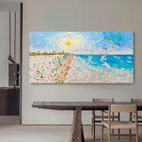 Sunshine Beach Ocean Waves Palette Knife Painting Texture Canvas Art Summer Beach Scenery Wall Art