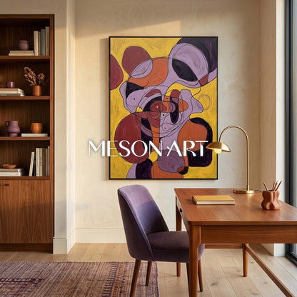 Contemporary Abstract Painting With Vibrant Yellow And Purple Hues For Modern Home Decor