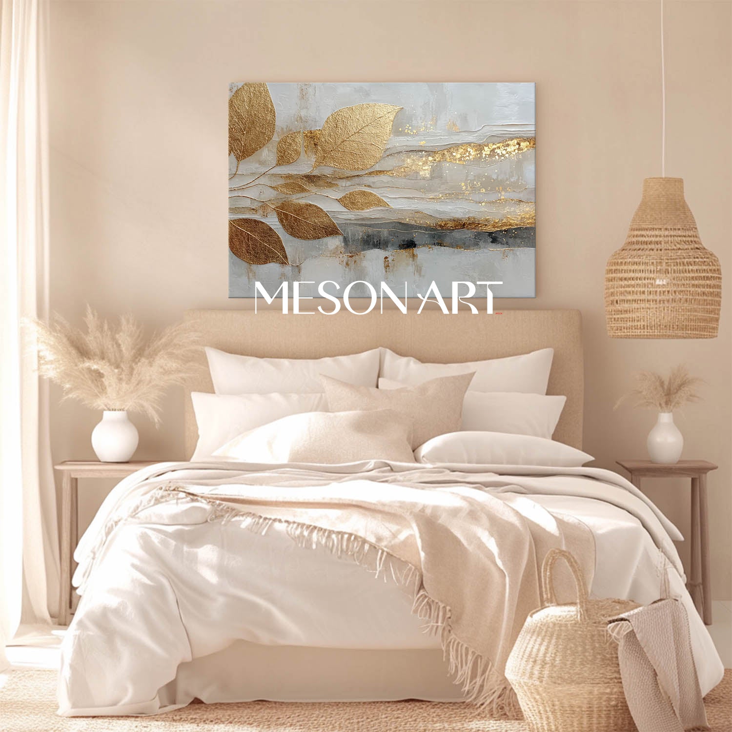 Gold Leaf Abstract Wall Art Modern Luxury Canvas Painting for Living Room Decor