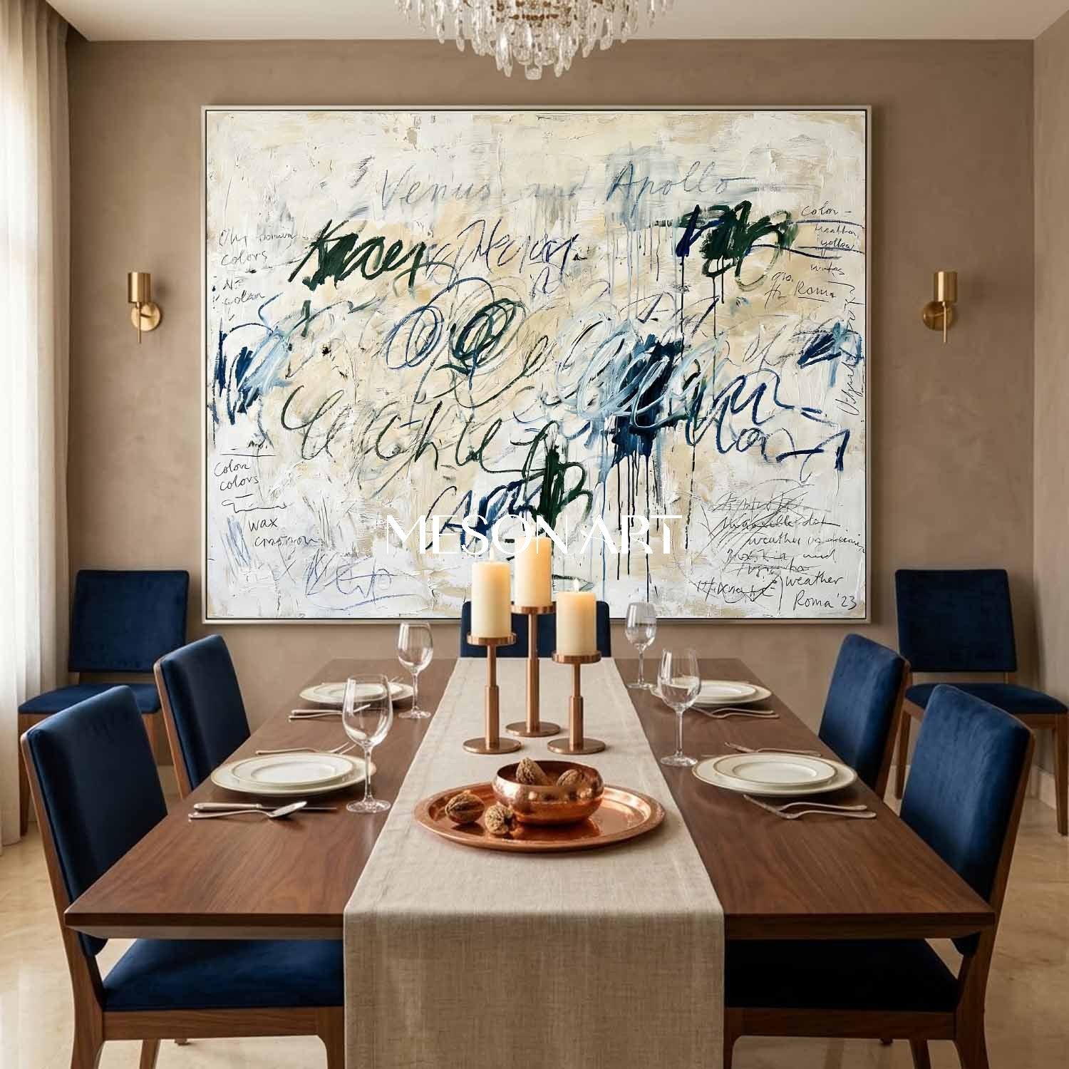 Original Abstract Oil Painting Large Script Art Modern Office Decor