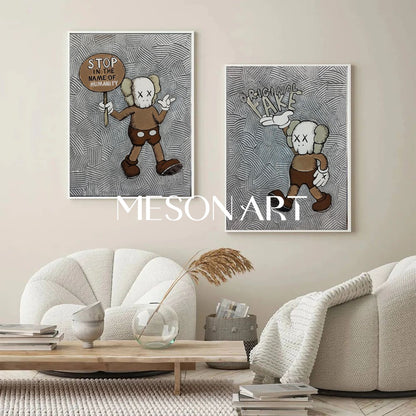 Set of 2 Kaws Pop Canvas Art Kaws Abstract Art for Sale Kaws Wall Art Decor Kaws Paintings