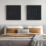 3D Black Textured Abstract Canvas Art Set of 2 Wabi Sabi Wall Art Black Minimalist Painting for Sale