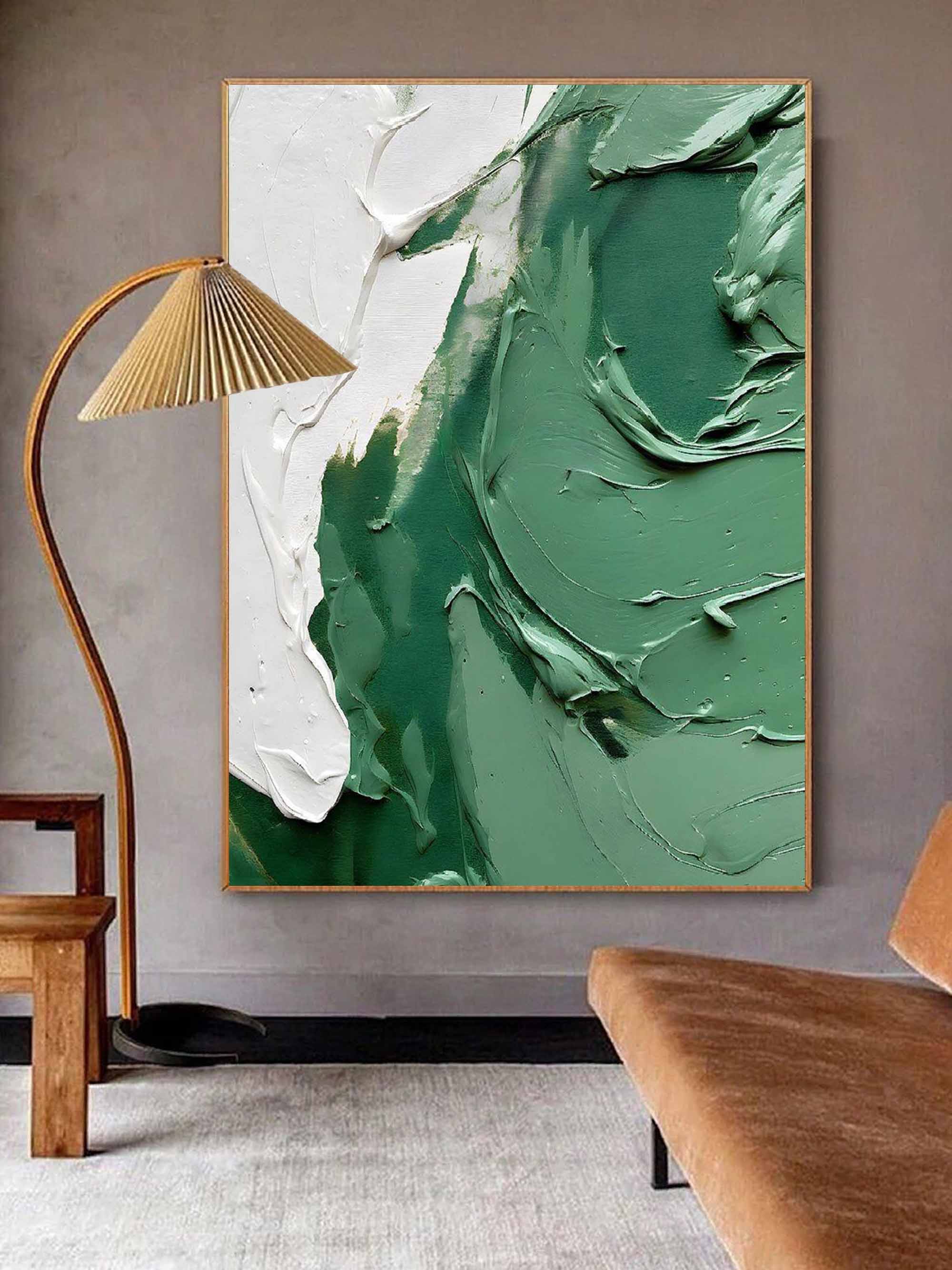 Green And White Abstract Oil Painting For Sale Green Abstract Art On Canvas Textured Wall Art