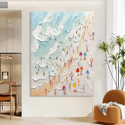 Summer Beach Vacation Oil Painting Summer Beach Vacation Canvas Art Seaside Textured Wall Art