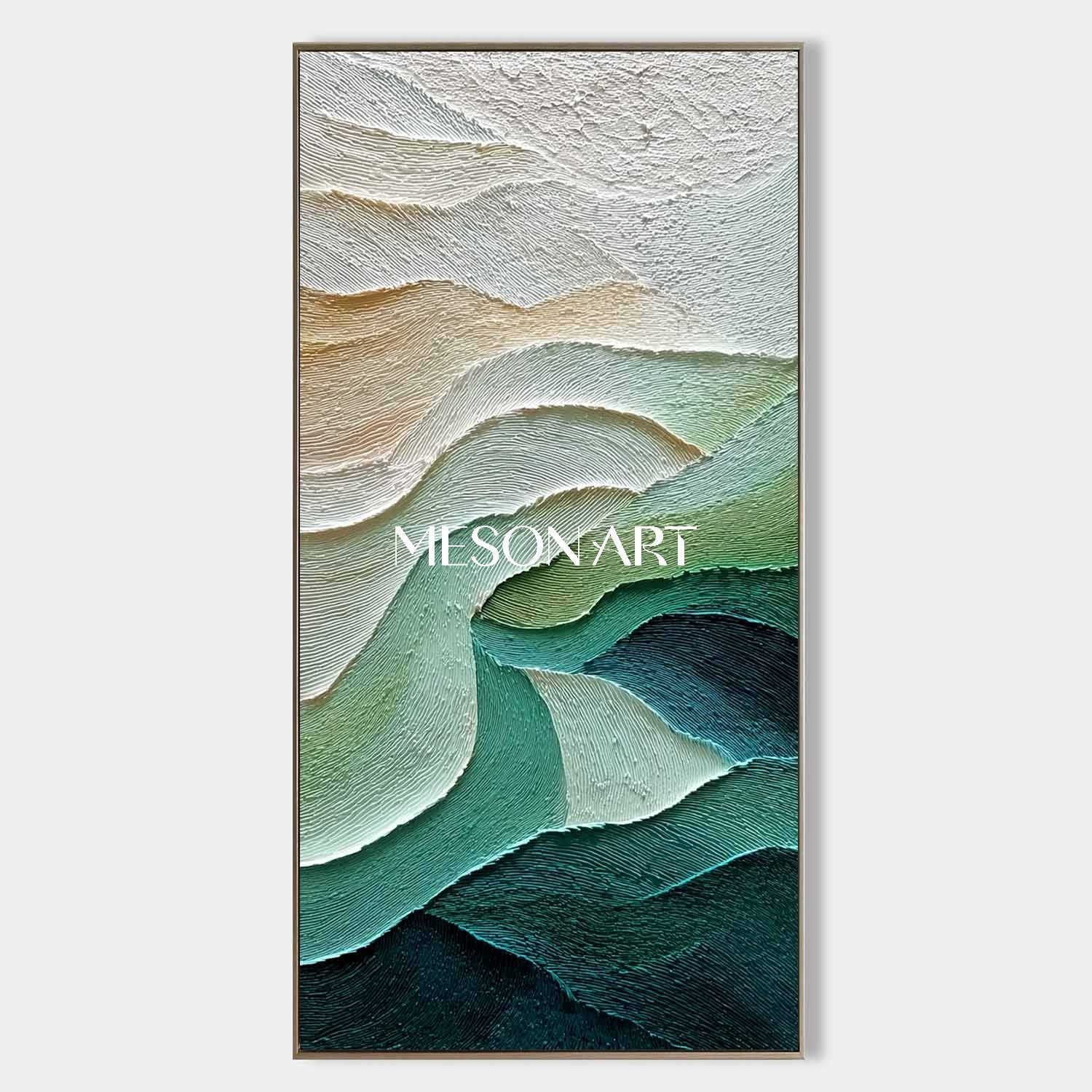 White and Green Abstract Texture Painting Modern Green Abstract Wall Art for Living Room Décor