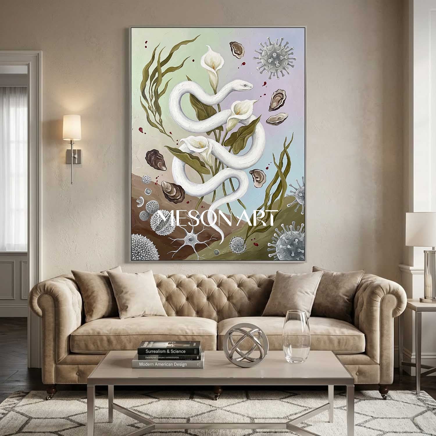 Original Surrealist Oil Painting Hand Painted Calla Wall Art Above Couch Decor