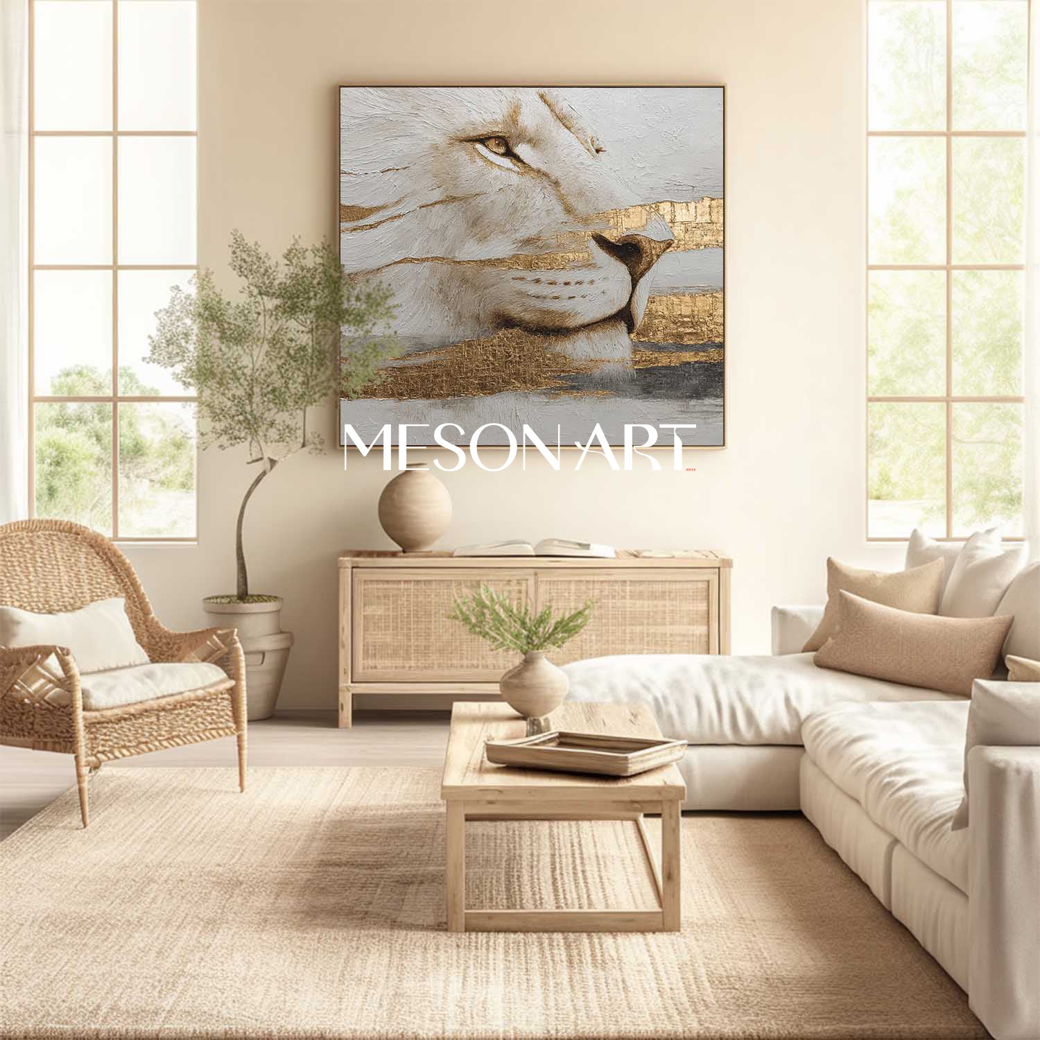 Luxuray Modern Lion Wall Decor Abstract Golden Textured Realism Painting