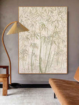 Green Bamboo on Canvas Wabi-Sabi Art Green Bamboo Oil Painting Bamboo Japanese Painting