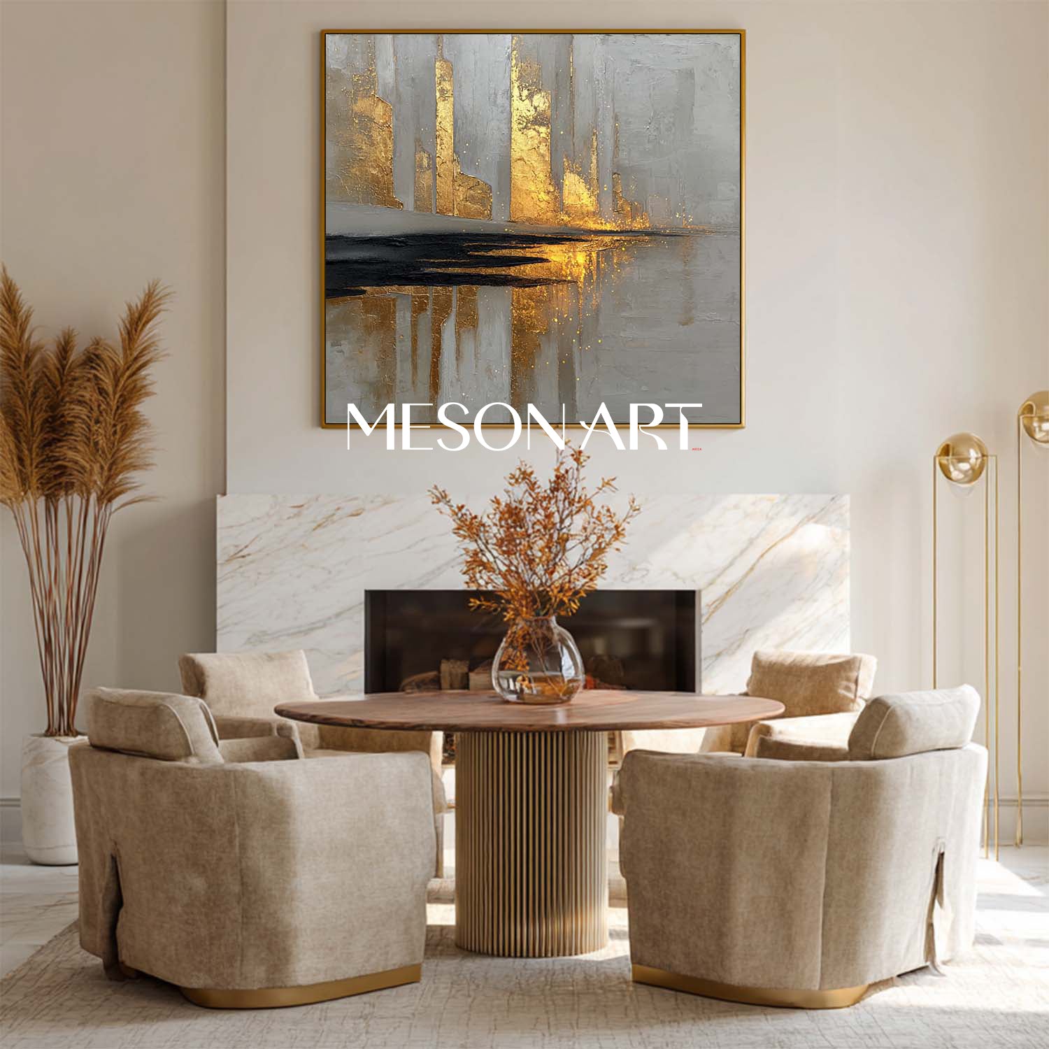 Golden Texture Abstract Cityscape Canvas Minimalist Modern Surreal Urban Wall Art
