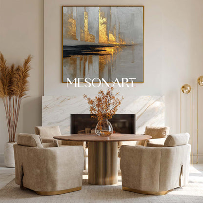 Golden Texture Abstract Cityscape Canvas Minimalist Modern Surreal Urban Wall Art