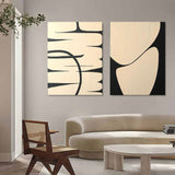 Beige And Black Canvas Painting Set Of 2 Minimal Art on Canvas For Sale Wabi Sabi Wall Art Decor