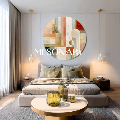 Large Round Abstract Wall Art – Neutral Beige & Gold Canvas
