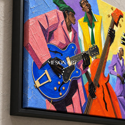 Blue And Yellow Pop Art Jazz Painting Panoramic Wall Art For Living Room Original Artist By Mesonart