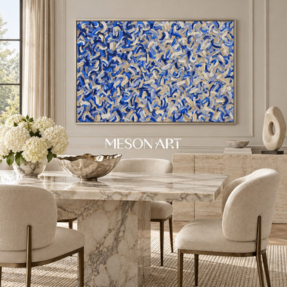 Blue And Beige Abstract Impasto Palette Knife Rectangular Wall Art Original Artist By Mesonart