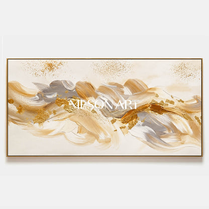 Luxury Gold Abstract Painting With Champagne Tones For Modern Living Room Decor
