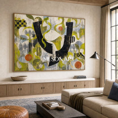 Urban Graffiti Abstract Art With Green And Black For Industrial Loft Living Room Decor