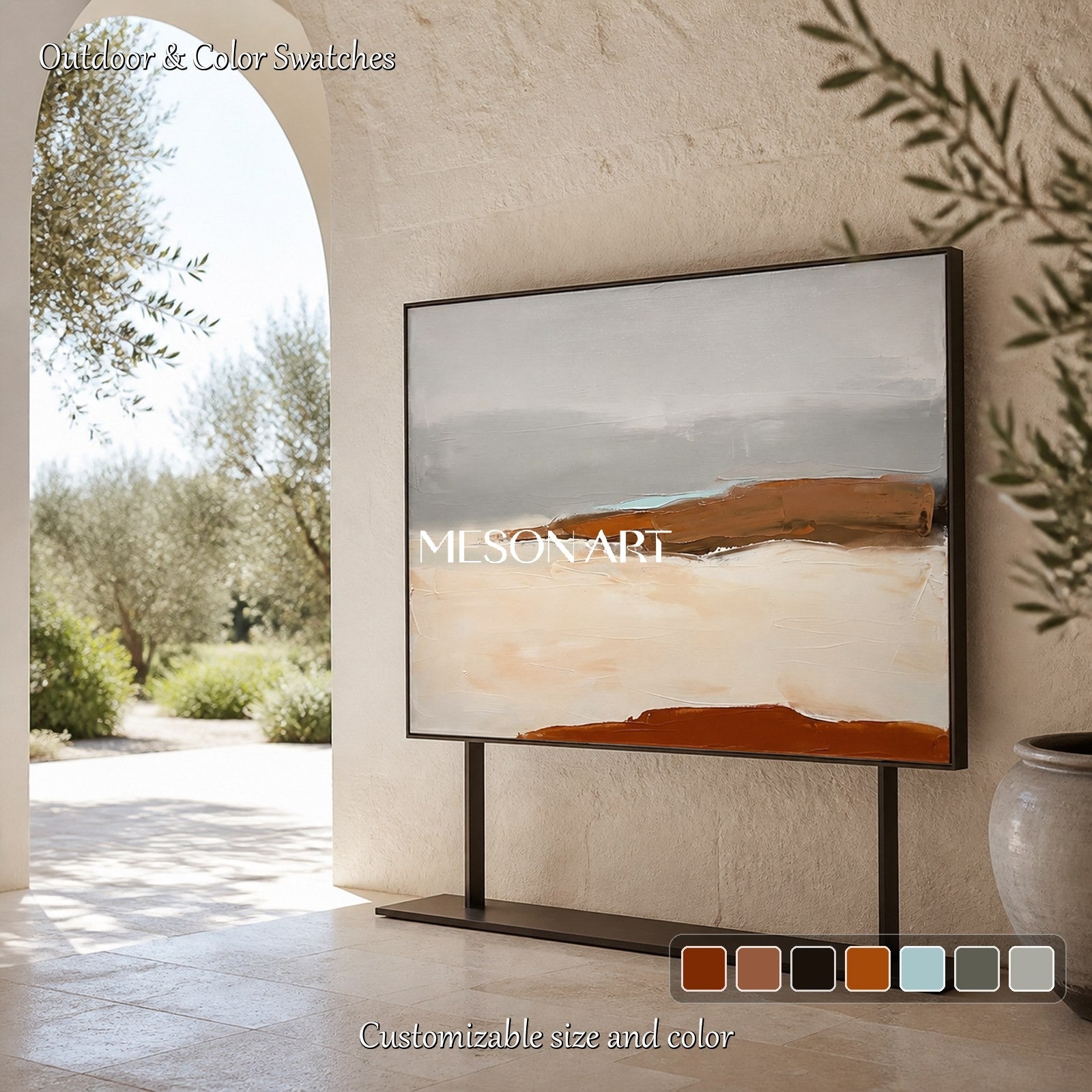 Gray And Beige Abstract Landscape Painting Textured Contemporary Art Rectangular Wall Decor By Mesonart