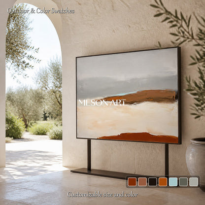 Gray And Beige Abstract Landscape Painting Textured Contemporary Art Rectangular Wall Decor By Mesonart