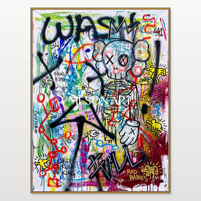 Black And White Kaws Style Original Wall Art Rectangular Canvas Painting For Living Room By Mesonart