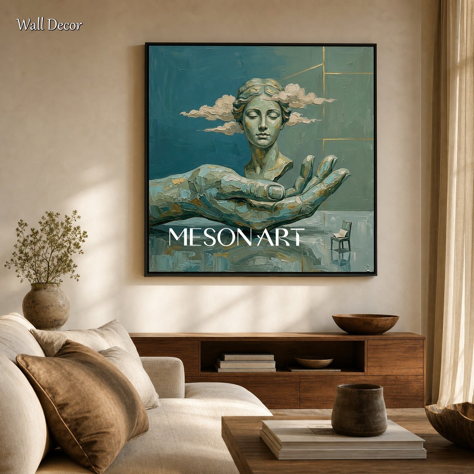 Surrealist Sculpture Painting With Gold Accents For Modern Living