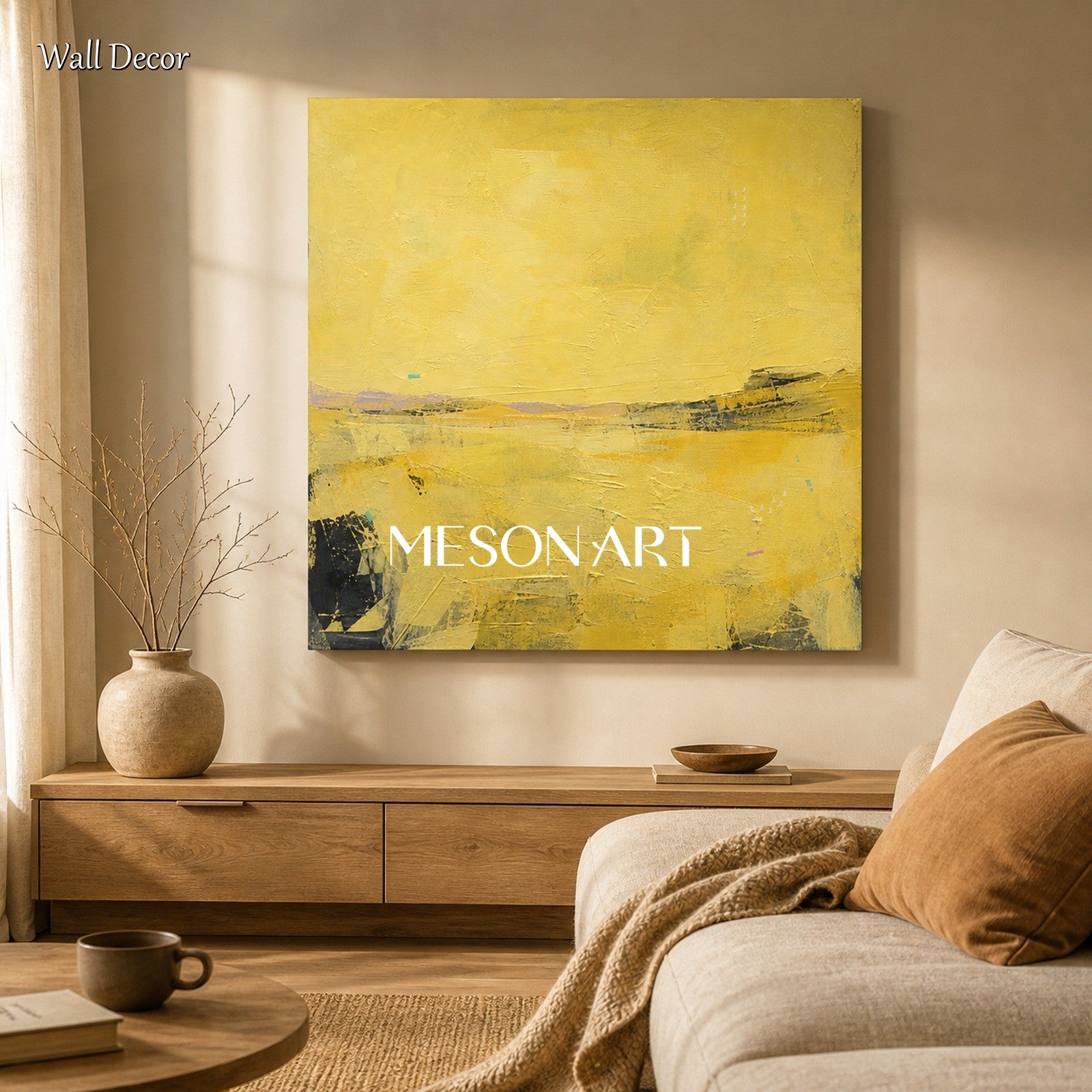 Large Gold Abstract Landscape Painting For Modern Living Room Wall Decor