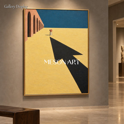Beige And Blue Surrealist Shadow Painting Rectangular Wall Art Original Artist Hand Painted For Living Room By Mesonart