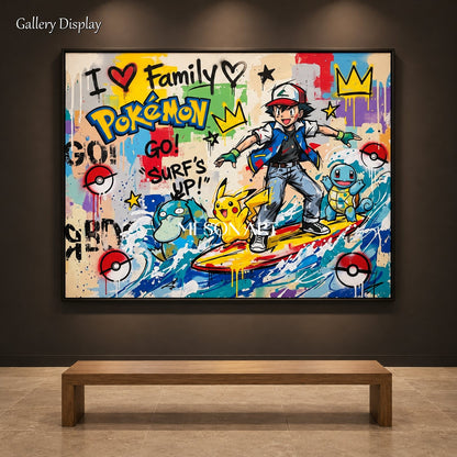 Yellow And Blue Pokemon Graffiti Gaming Art Rectangular Wall Decor For Living Room By Mesonart