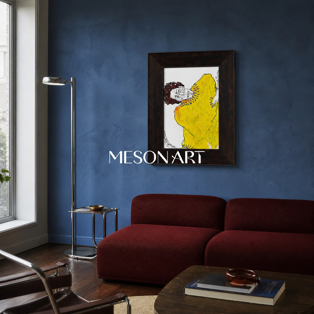 Modern Abstract Figure Painting In Yellow And Black For Living Room Entryway Decor