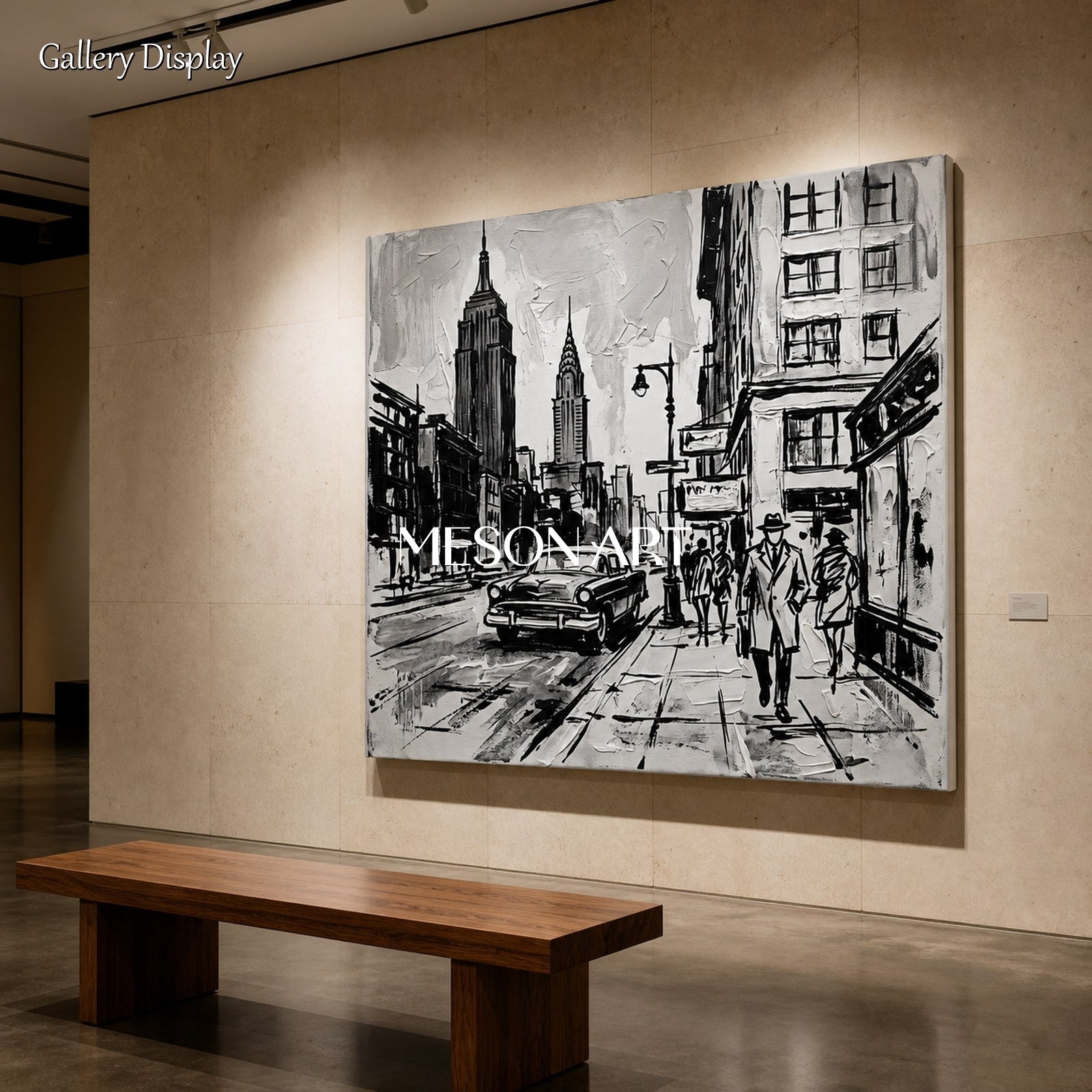 Black And White New York City Urban Sketch Contemporary Wall Art Square Original Artist By Mesonart