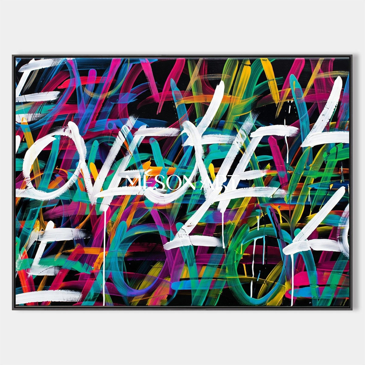 Black And Pink Graffiti Love Wall Art Rectangular Original Artist Hand Painted By Mesonart