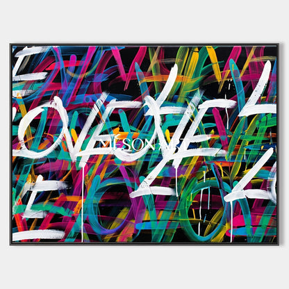 Black And Pink Graffiti Love Wall Art Rectangular Original Artist Hand Painted By Mesonart