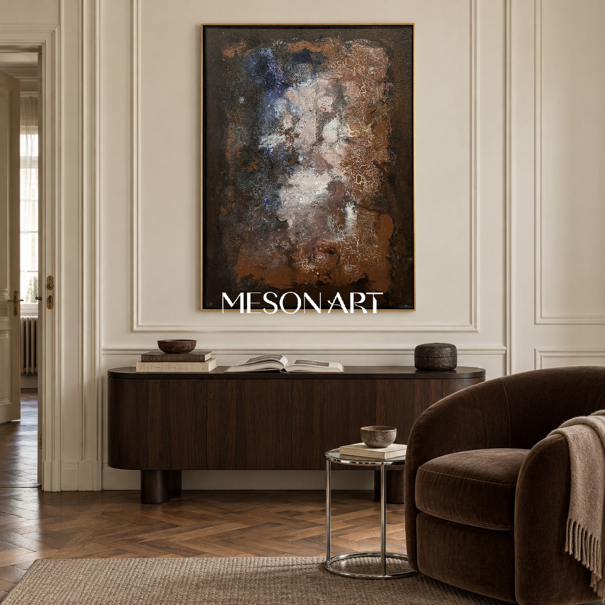 Black And Brown Abstract Painting Rectangular Wall Art Modern Textured Canvas Original By Mesonart