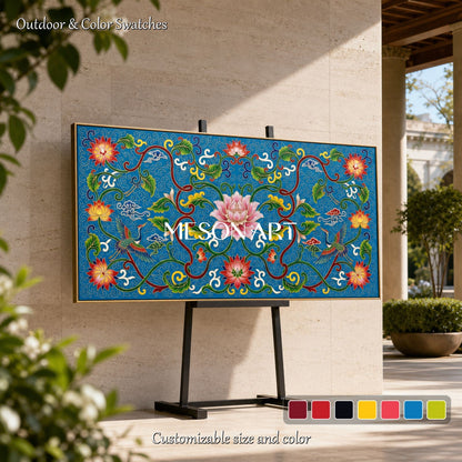 Blue And Green Islamic Arabesque Art Original Artist Panoramic Wall Decor By Mesonart