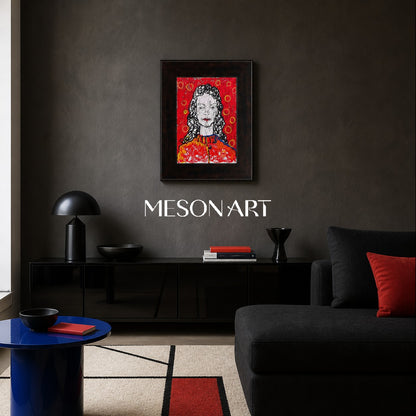 Modern Abstract Portrait Painting With Red And Yellow For Living Room Wall Decor