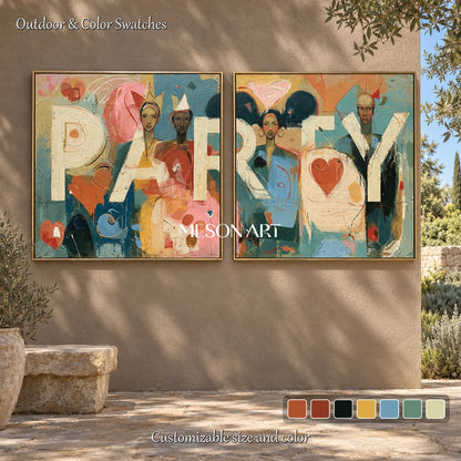 Blue And Pink Abstract Figurative Painting Square Wall Art Original Artist Hand Painted By Mesonart