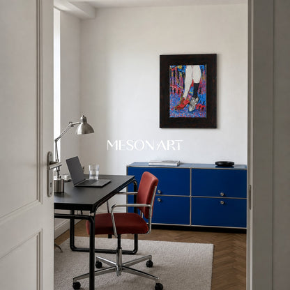 Red And Blue Contemporary Painting Original Artist Portrait Rectangular Wall Art For Living Room By Mesonart